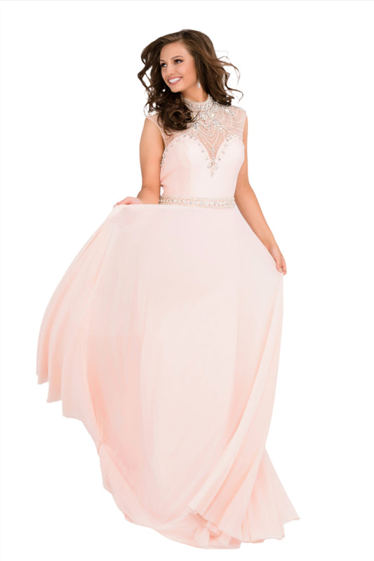 Jovani JVN 48641 size 12 Blush Long A Line Formal Dress Embellished Gown