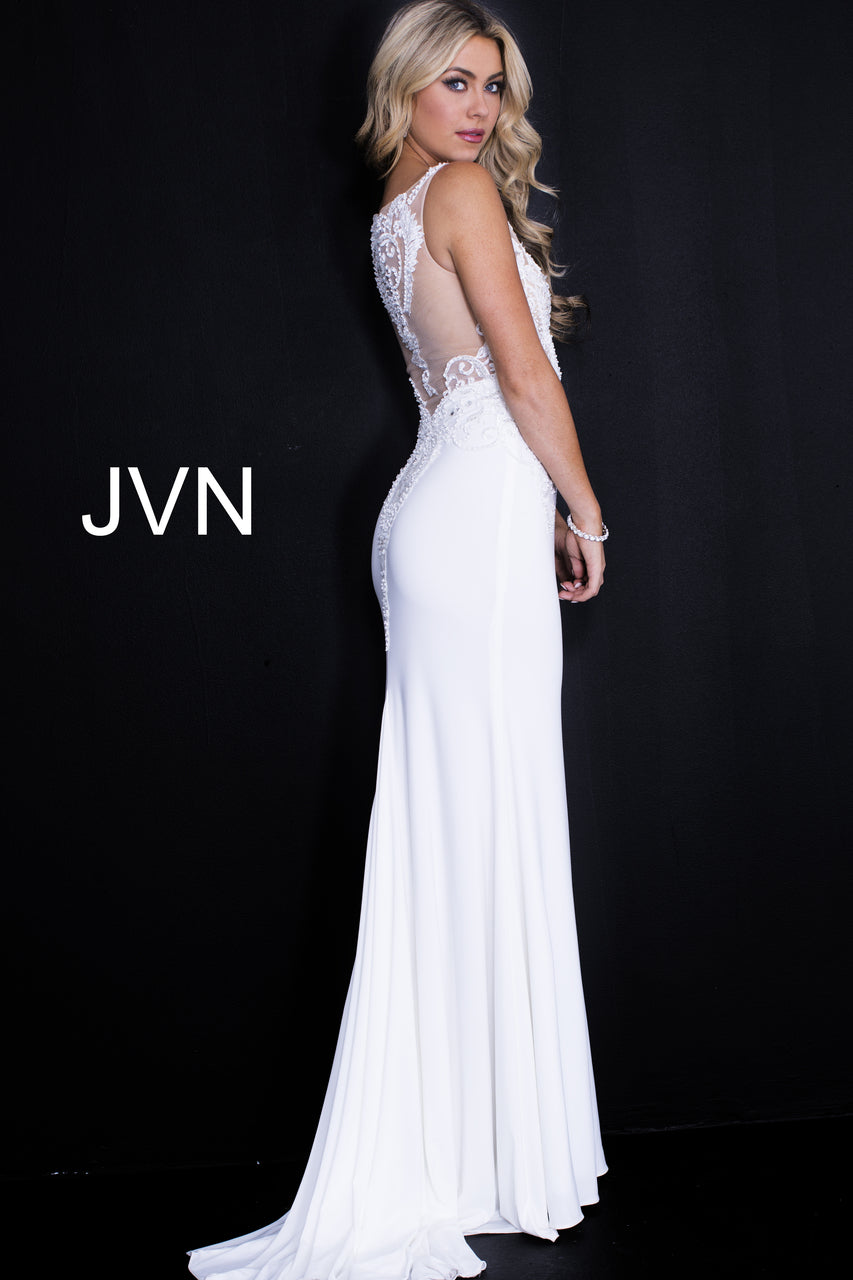 Jovani JVN 50950 Long Sheer Beaded Size 4 Navy Formal Evening Dress Lace