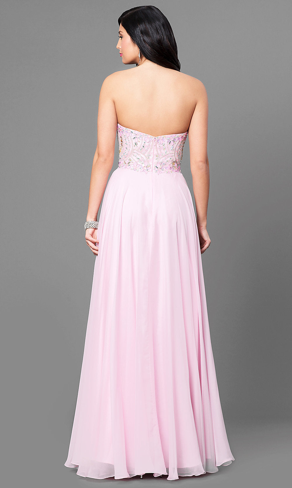 Nina Canacci 1260 Size 2 Long A Line Strapless Pink Prom Dress Embellished Top