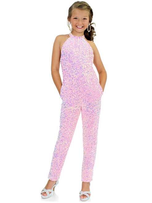 Marc Defang 5022 Size 4, 8 Red Girls Sequin Pageant Jumpsuit Fun Fashion High Neck