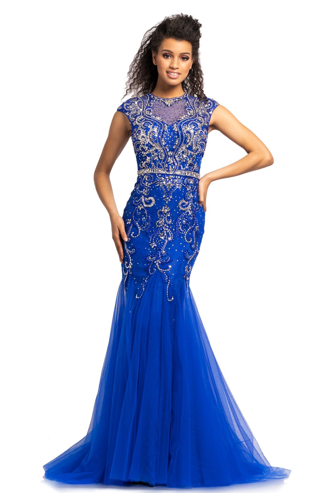 Johnathan Kayne 9039 Illusion Lace Evening Dress Cap Sleeve Mermaid Prom Dress