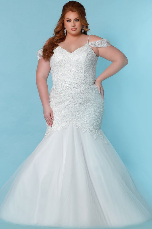 Sydney's Closet SC5273 Tamara Wedding Dress Lace Mermaid Plus Sized Off the Shoulder SC 5273