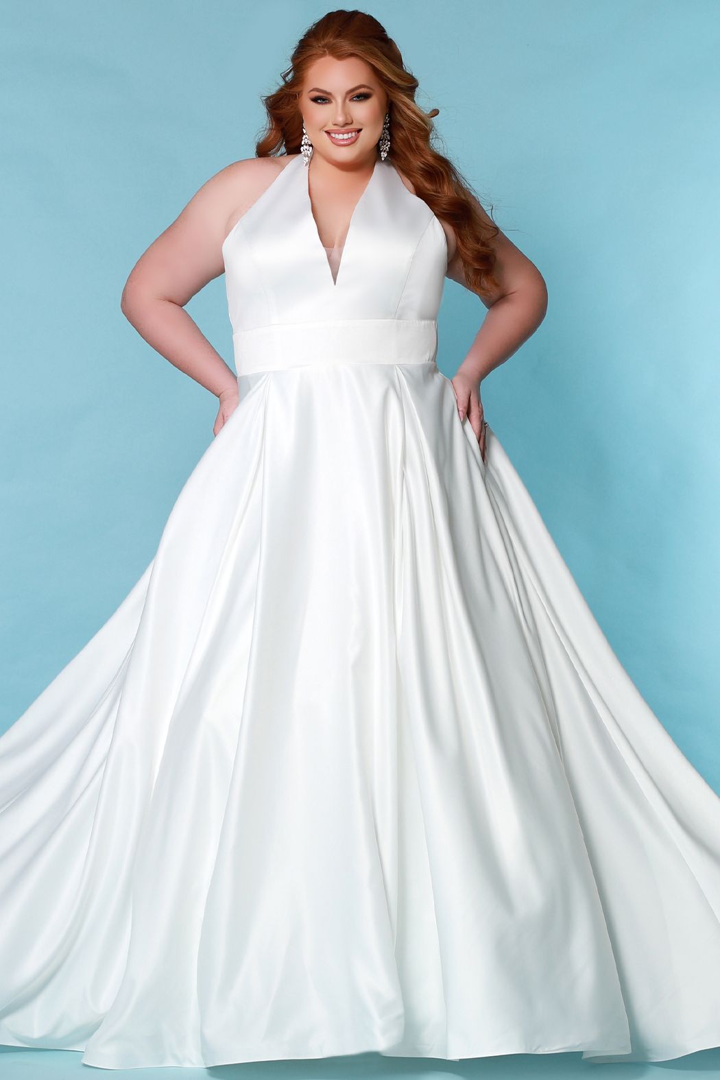 Sydney's Closet SC5279 Halter Neckline Wedding Dress Satin Backless A Line SC 5279 Norma Jeane