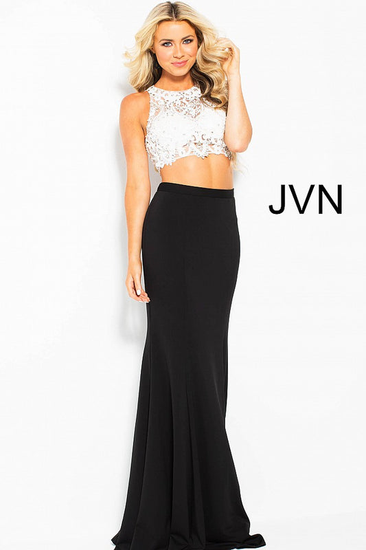 Jovani JVN48701 Size 0, 6 Black/White Two piece prom dress Lace High Neck Formal Gown