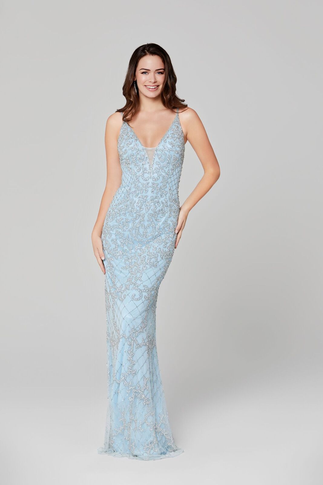 Primavera Couture 3433 is a 2020 Prom Dress, Pageant Gown, Wedding Dress & Formal Evening Wear gown. plunging neckline with mesh panel fully beaded pageant gown or evening dress. Fully Beaded & Embellished  Available colors: Black, Blush, Bottle Green, Ivory, Lilac, Platinum, Powder Blue, Yellow  Available sizes:  00,0,2,4,6,8,10,12,14,16,18