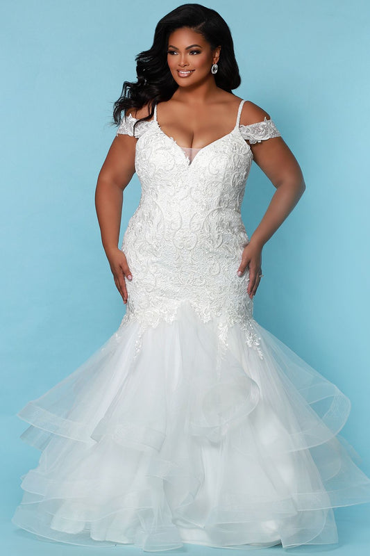 Sydney's Closet SC5268 LaToya Wedding Dress Plus Sized Mermaid Off the Shoulder Straps SC 5268