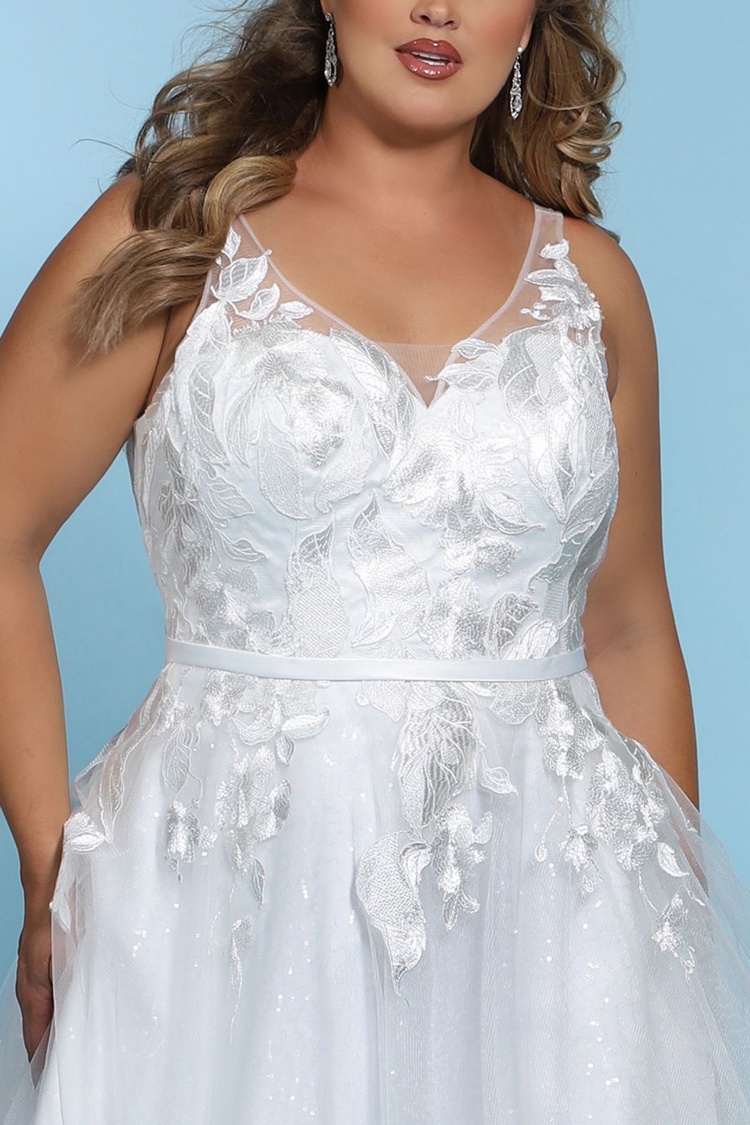 Sydney's Closet SC5243 V neckline A line wedding dress plus sized sequin tulle SC 5243 Celine