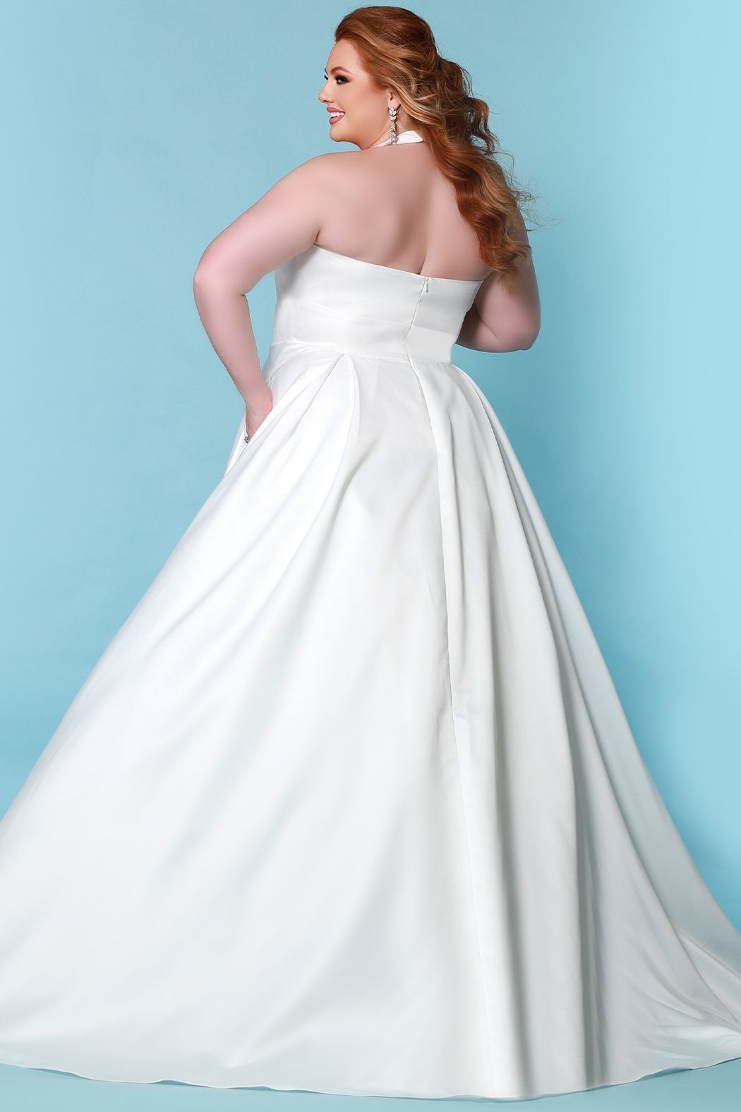 Sydney's Closet SC5279 Halter Neckline Wedding Dress Satin Backless A Line SC 5279 Norma Jeane